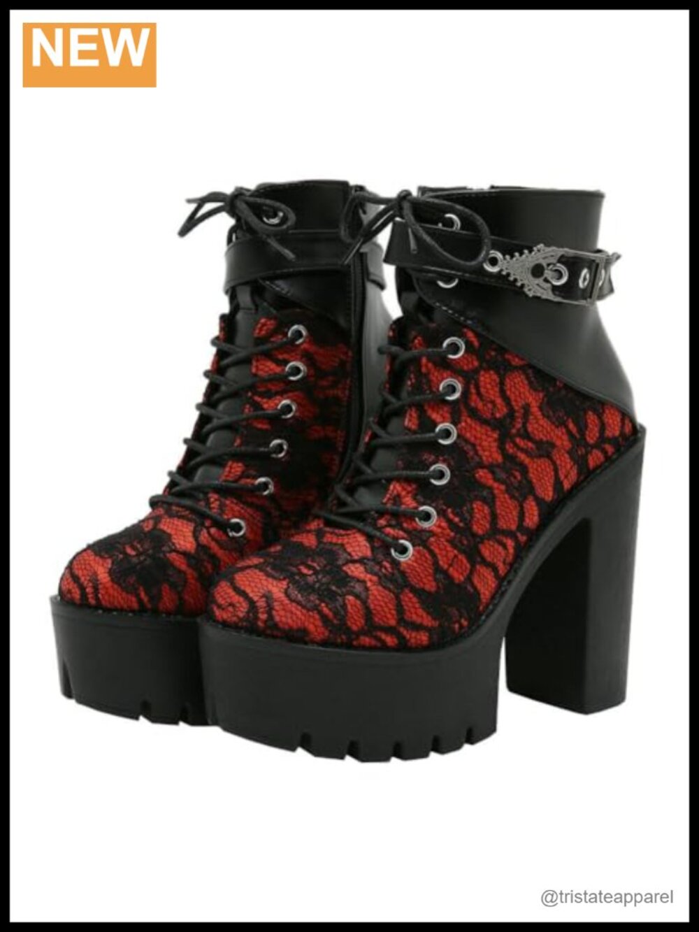 Victorian Lace Goth Platform Ankle Boots Chunky High Heels Lace-Up Combat Boots